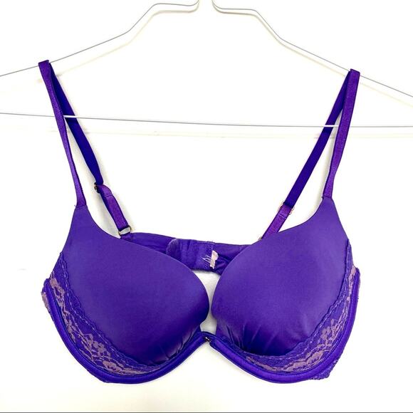 NEW VS VICTORIAS SECRET Purple Contrast Lace Bust Stripe Underwire Bra 32D - Picture 1 of 5